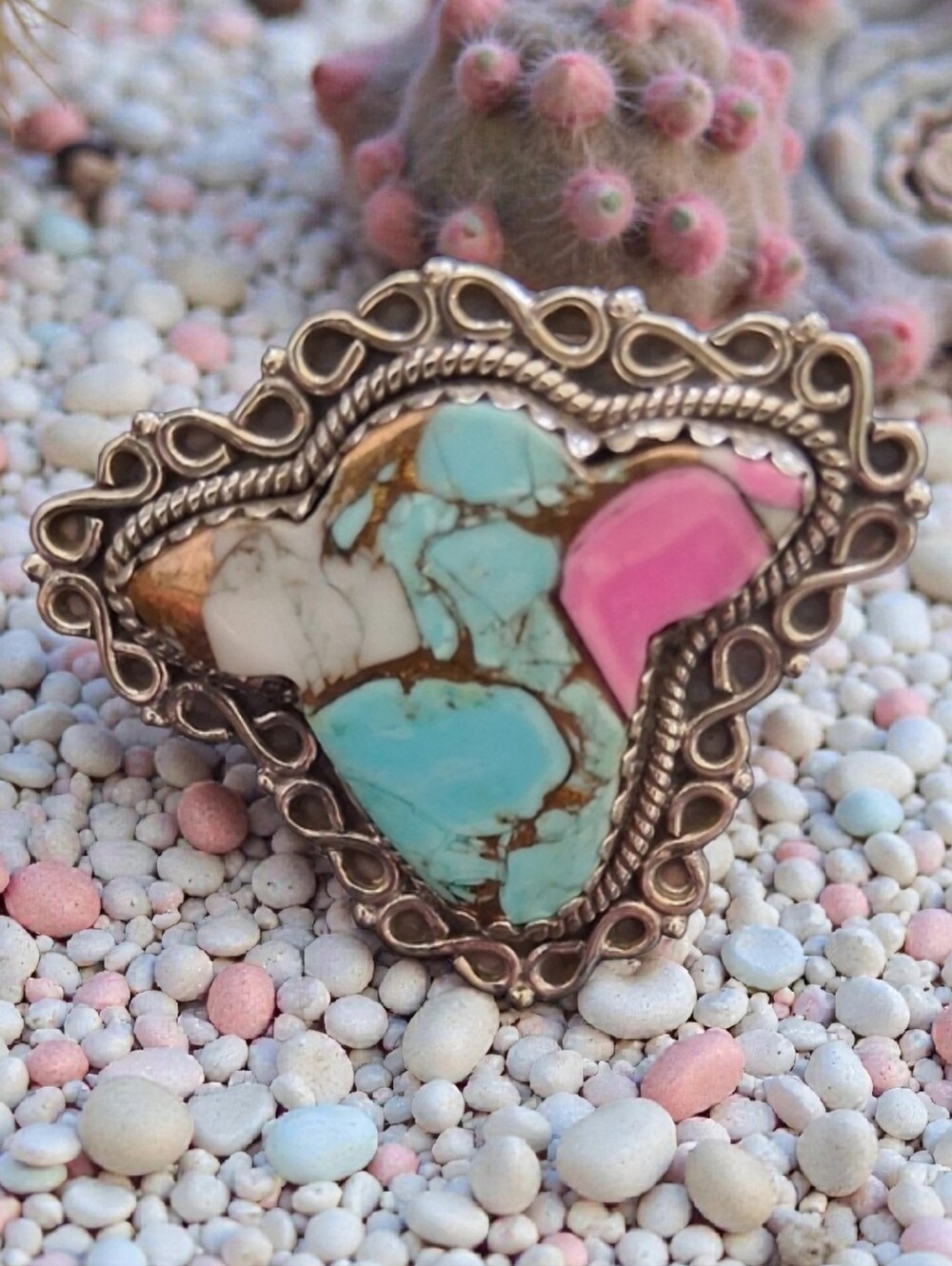 COTTON CANDY DAHLIA COW HEAD RING 925 STERLING SILVER ADJUSTABLE 6-8